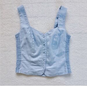 Light Blue Button-Front Linen Blend Vest